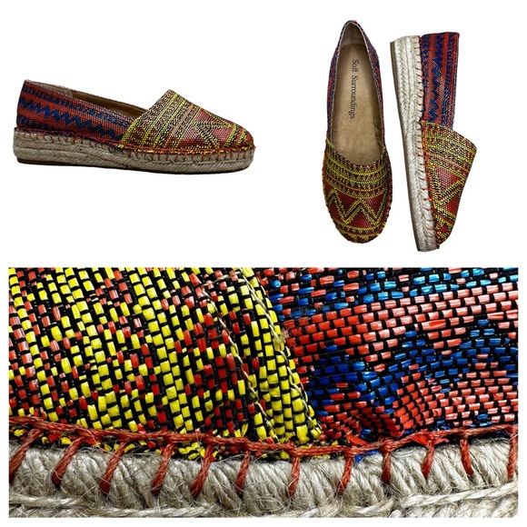 Soft Surroundings Nissa Espadrille Metallic Woven Tribal Print Slip On Shoes 7 - Picture 2 of 14
